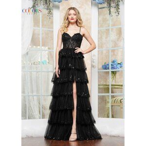 NEW Black Sequin Tiered Ruffled Prom Dress 4